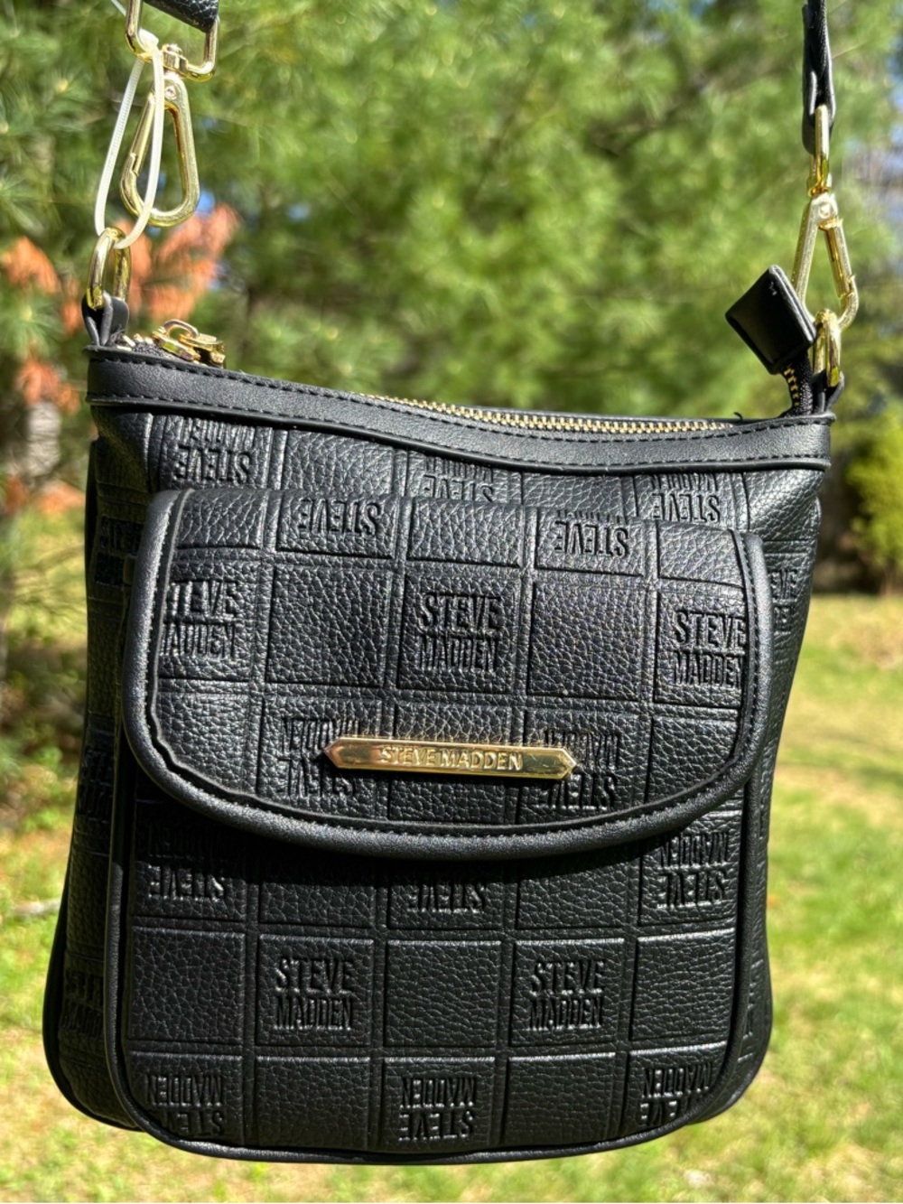 Steve Madden Black Embossed Leather Crossbody Bag
